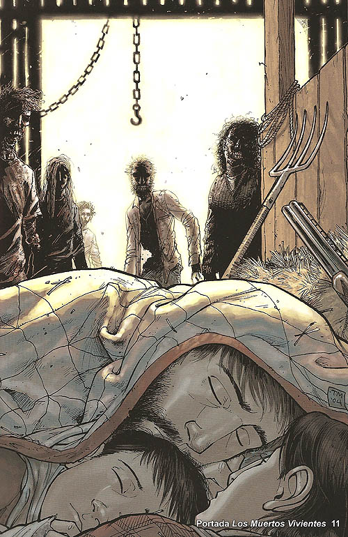 Portada de "The Walking Dead" número 11. La vulnerable familia amenazada por los zombis